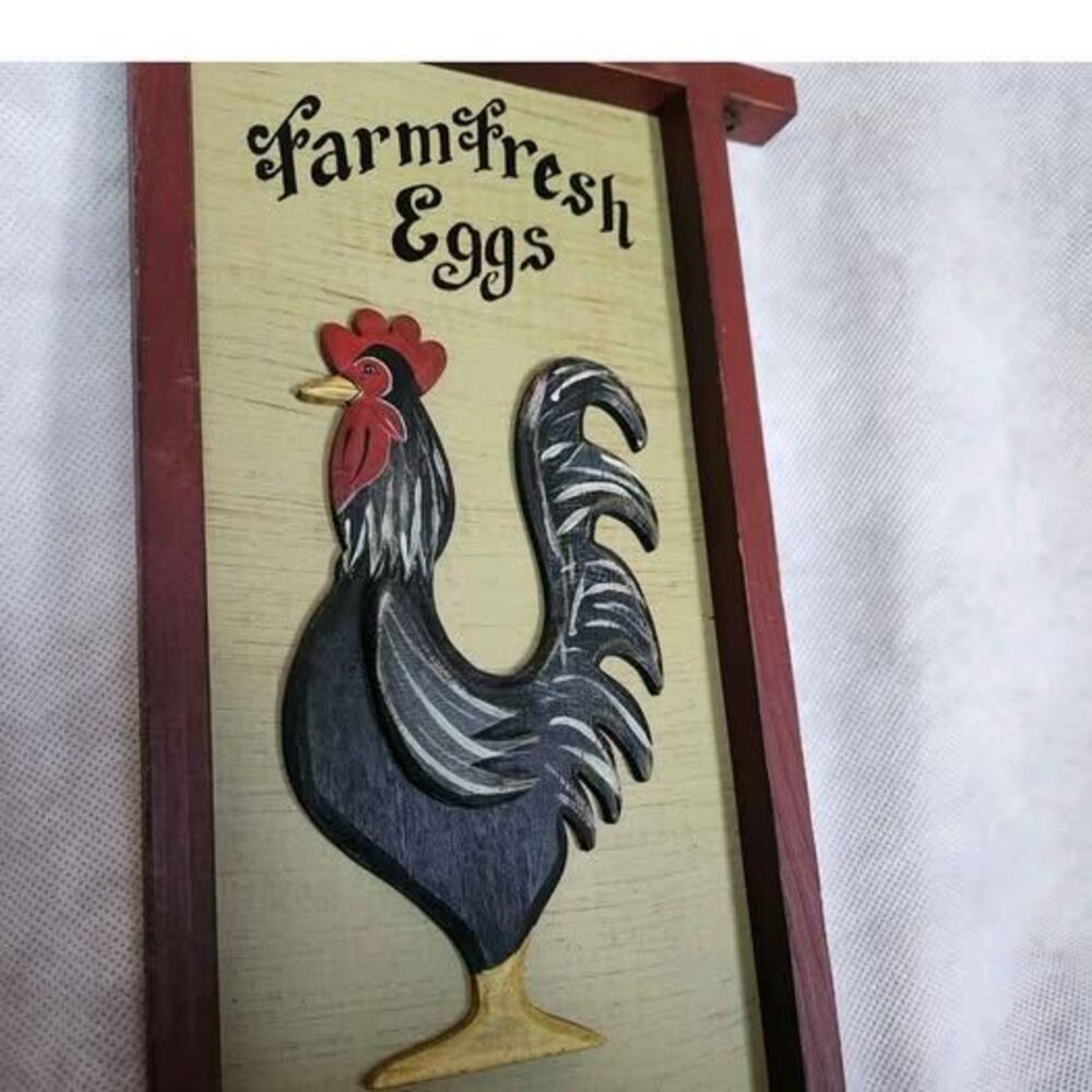 Vintage Wood Sign Rooster Farm Fresh Eggs Sign With BELL (Measurements In Photo)